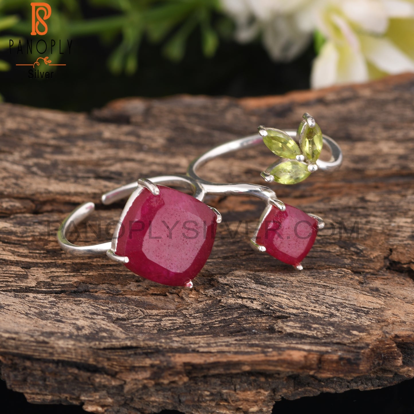 Peridot & Dyed Ruby 925 Sterling Silver Ring