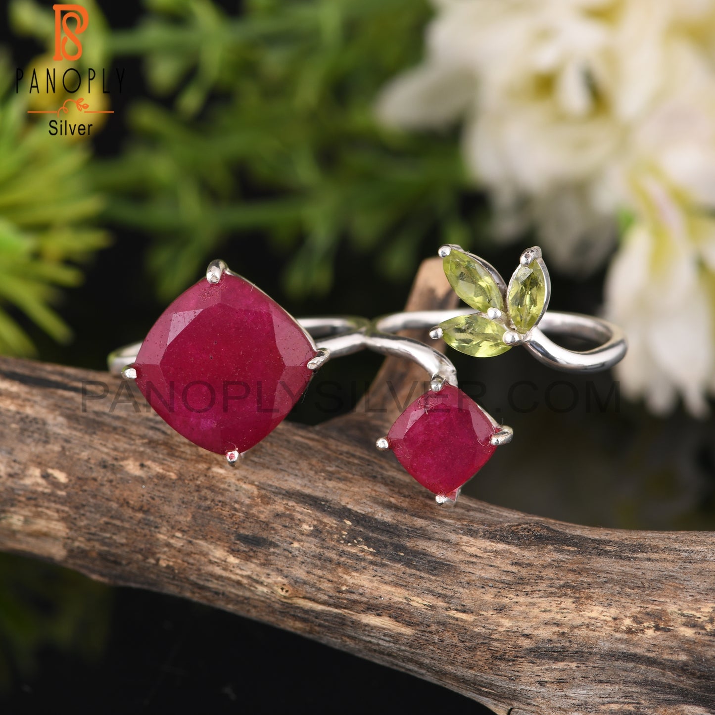 Peridot & Dyed Ruby 925 Sterling Silver Ring
