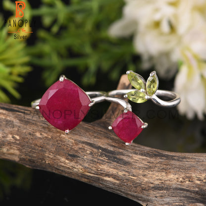 Peridot & Dyed Ruby 925 Sterling Silver Ring