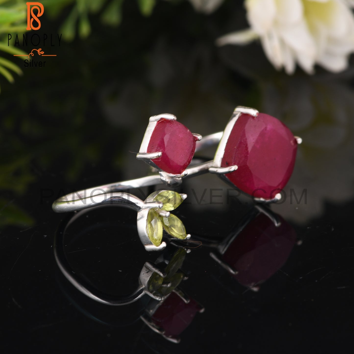 Peridot & Dyed Ruby 925 Sterling Silver Ring