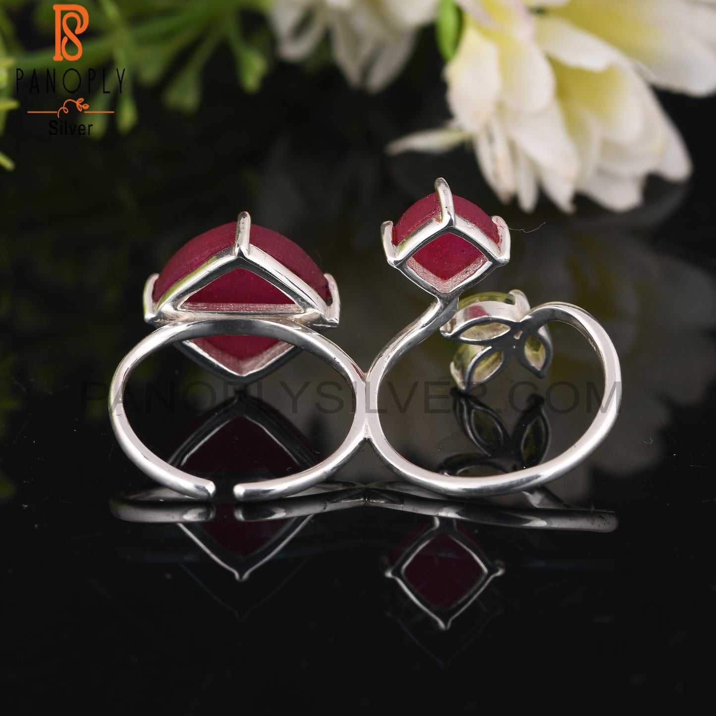 Peridot & Dyed Ruby 925 Sterling Silver Ring