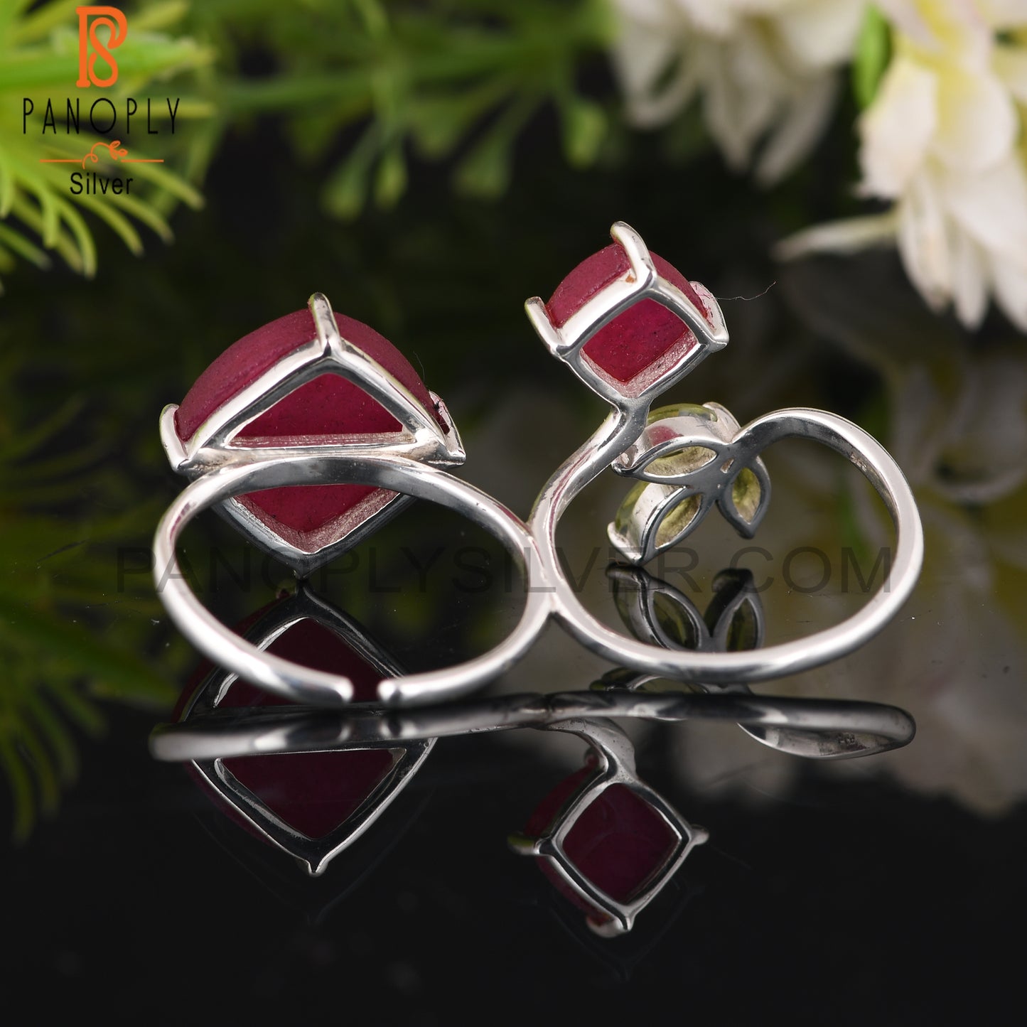 Peridot & Dyed Ruby 925 Sterling Silver Ring