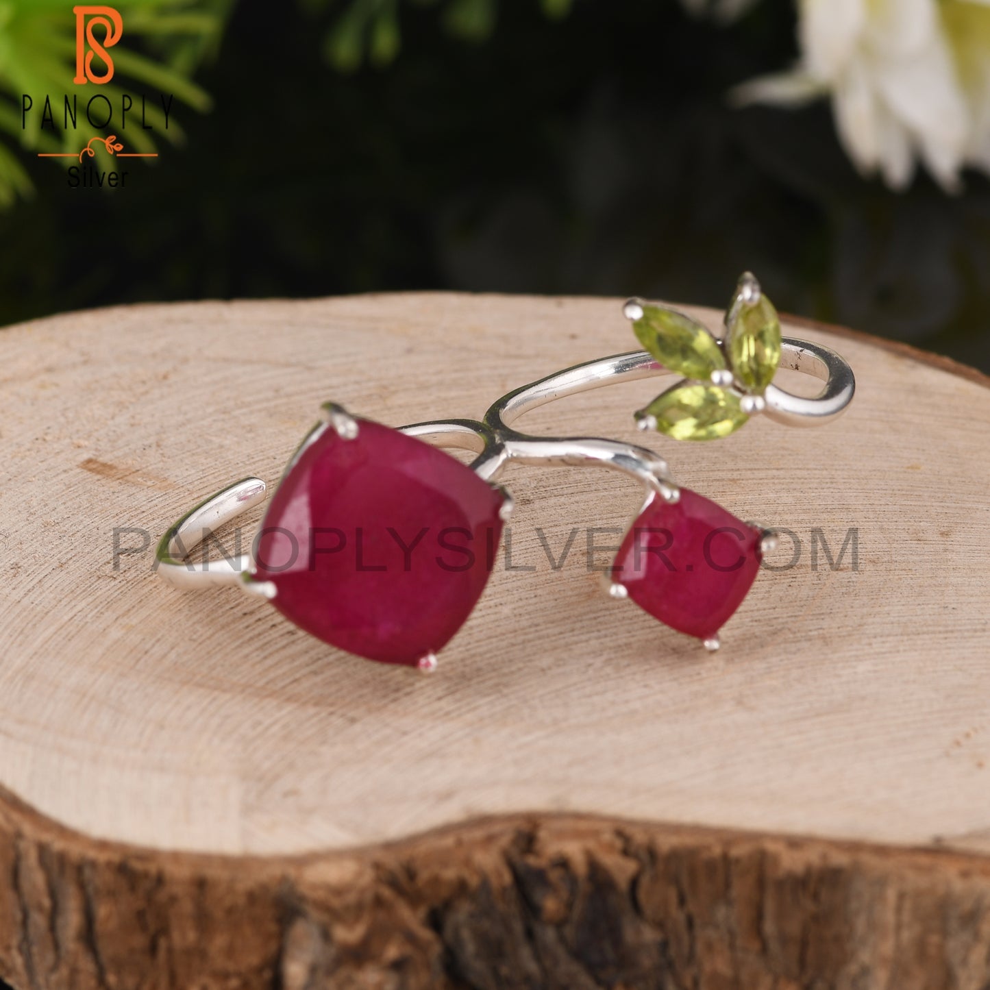 Peridot & Dyed Ruby 925 Sterling Silver Ring