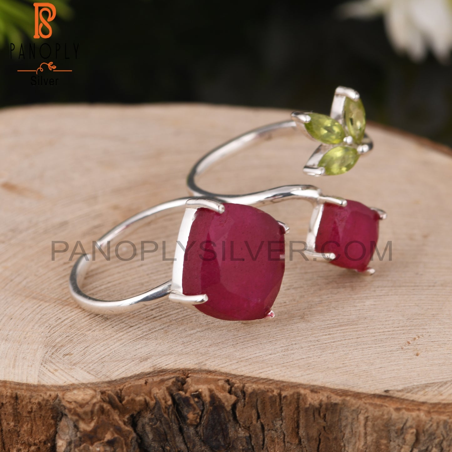 Peridot & Dyed Ruby 925 Sterling Silver Ring