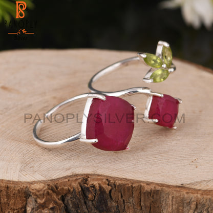 Peridot & Dyed Ruby 925 Sterling Silver Ring