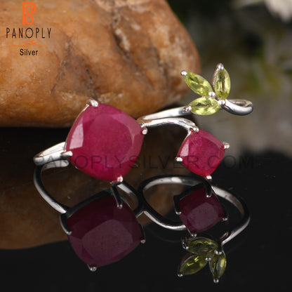 Peridot & Dyed Ruby 925 Sterling Silver Ring