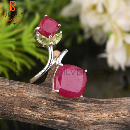 Peridot & Ruby 925 Sterling Silver Party Wear Ring