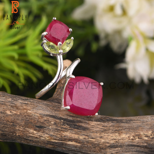 Peridot & Ruby 925 Sterling Silver Party Wear Ring