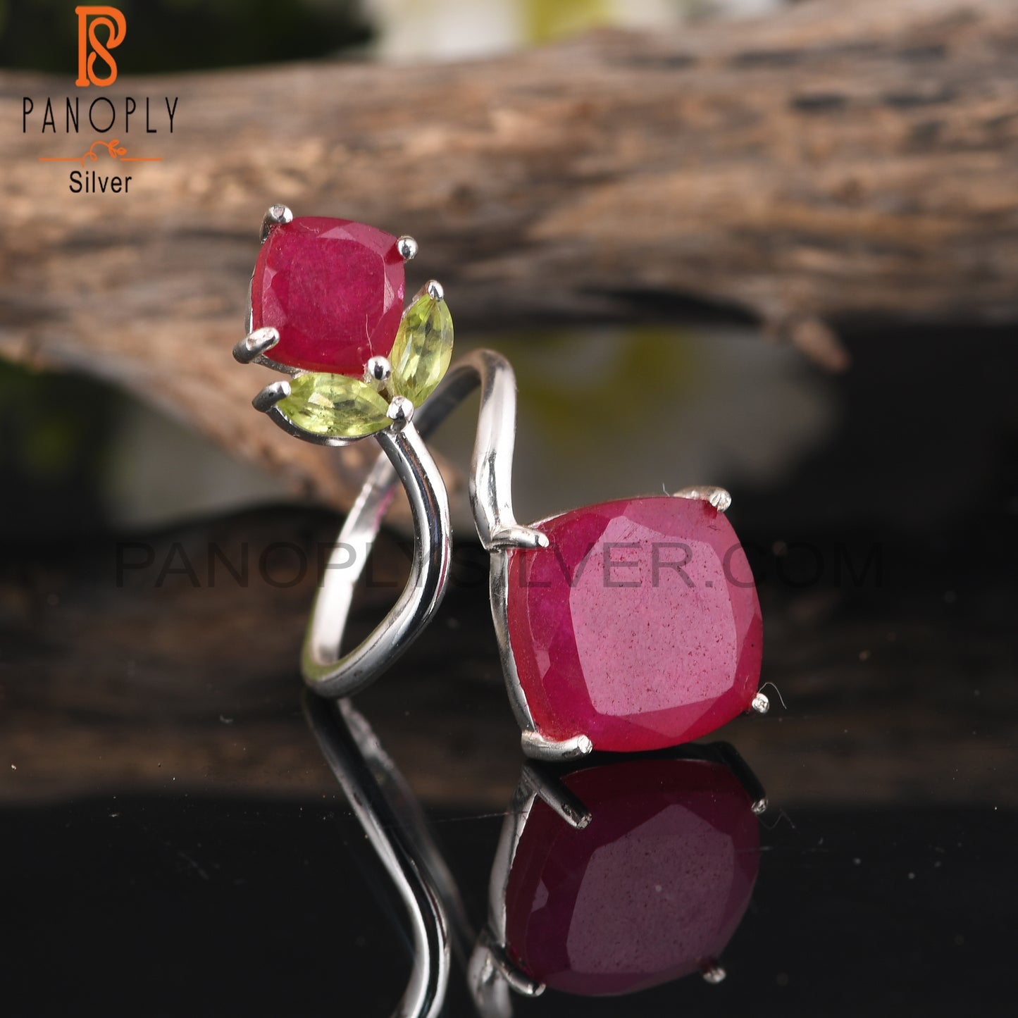 Peridot & Ruby 925 Sterling Silver Party Wear Ring