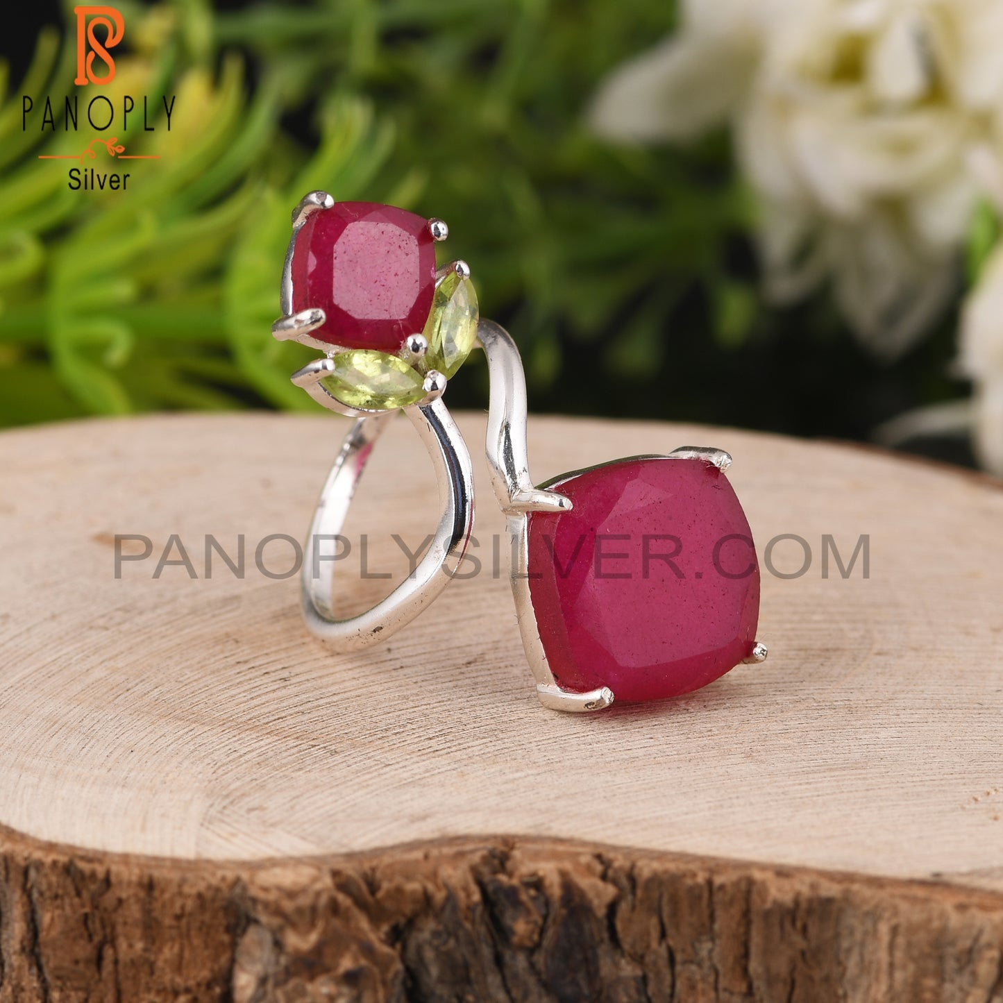 Peridot & Ruby 925 Sterling Silver Party Wear Ring