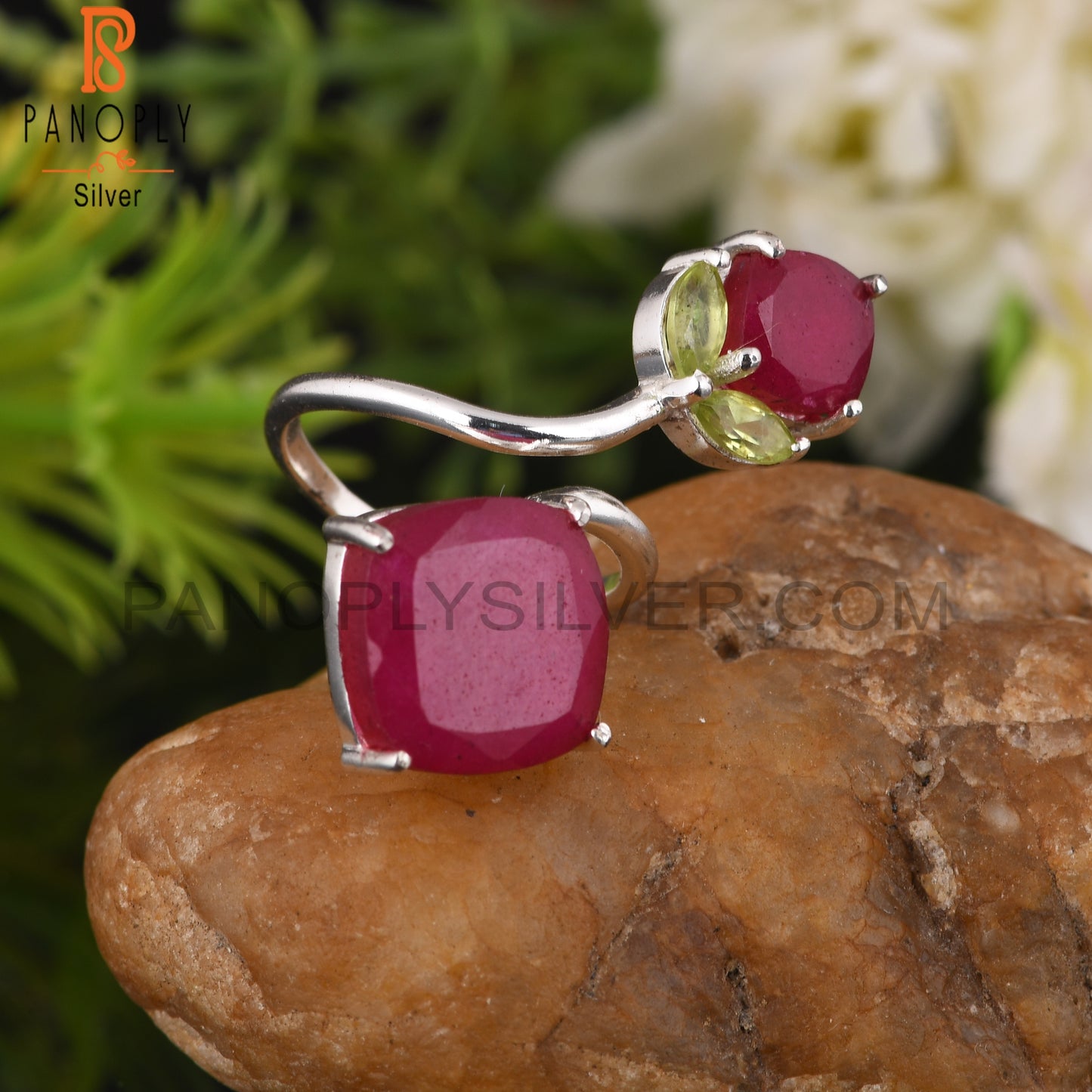 Peridot & Ruby 925 Sterling Silver Party Wear Ring