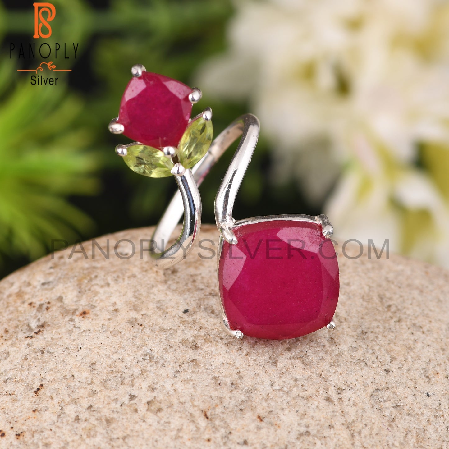 Peridot & Ruby 925 Sterling Silver Party Wear Ring