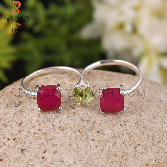 Peridot & Ruby 925 Stamp Silver Ring