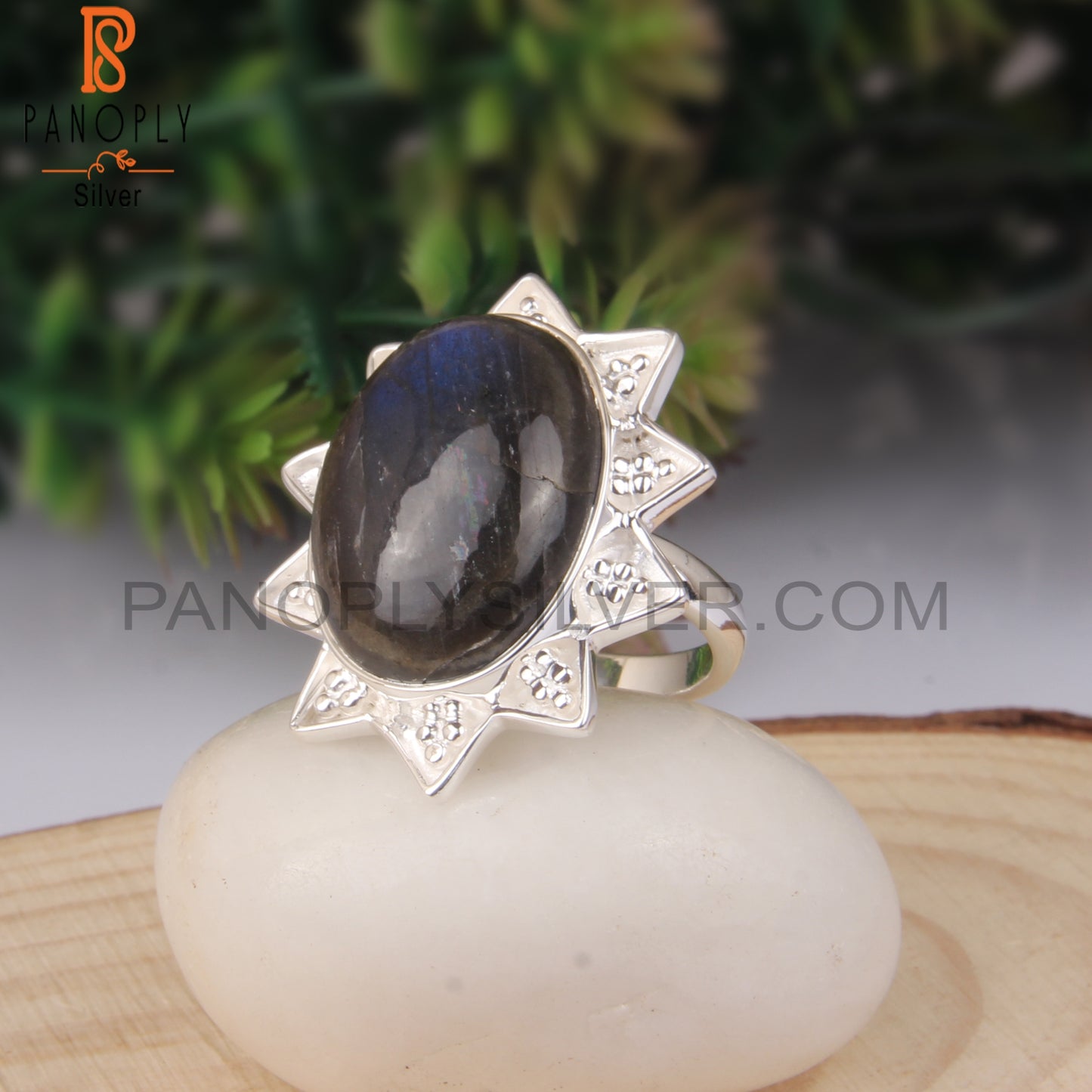 Labradorite 925 Sterling Silver Flower Ring