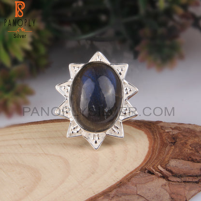 Labradorite 925 Sterling Silver Flower Ring