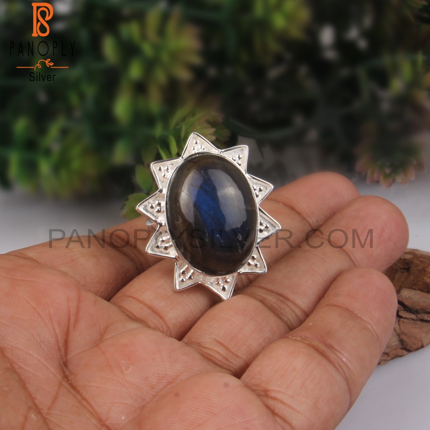 Labradorite 925 Sterling Silver Flower Ring