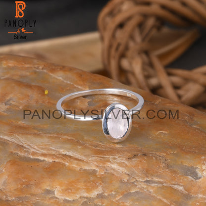 Rose Quartz Oval Shape 925 Sterling Silver Ring Gift For Her