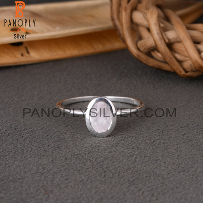 Rose Quartz Oval Shape 925 Sterling Silver Ring Gift For Her