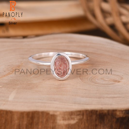 Strawberry Quartz Oval 925 Sterling Silver Ring