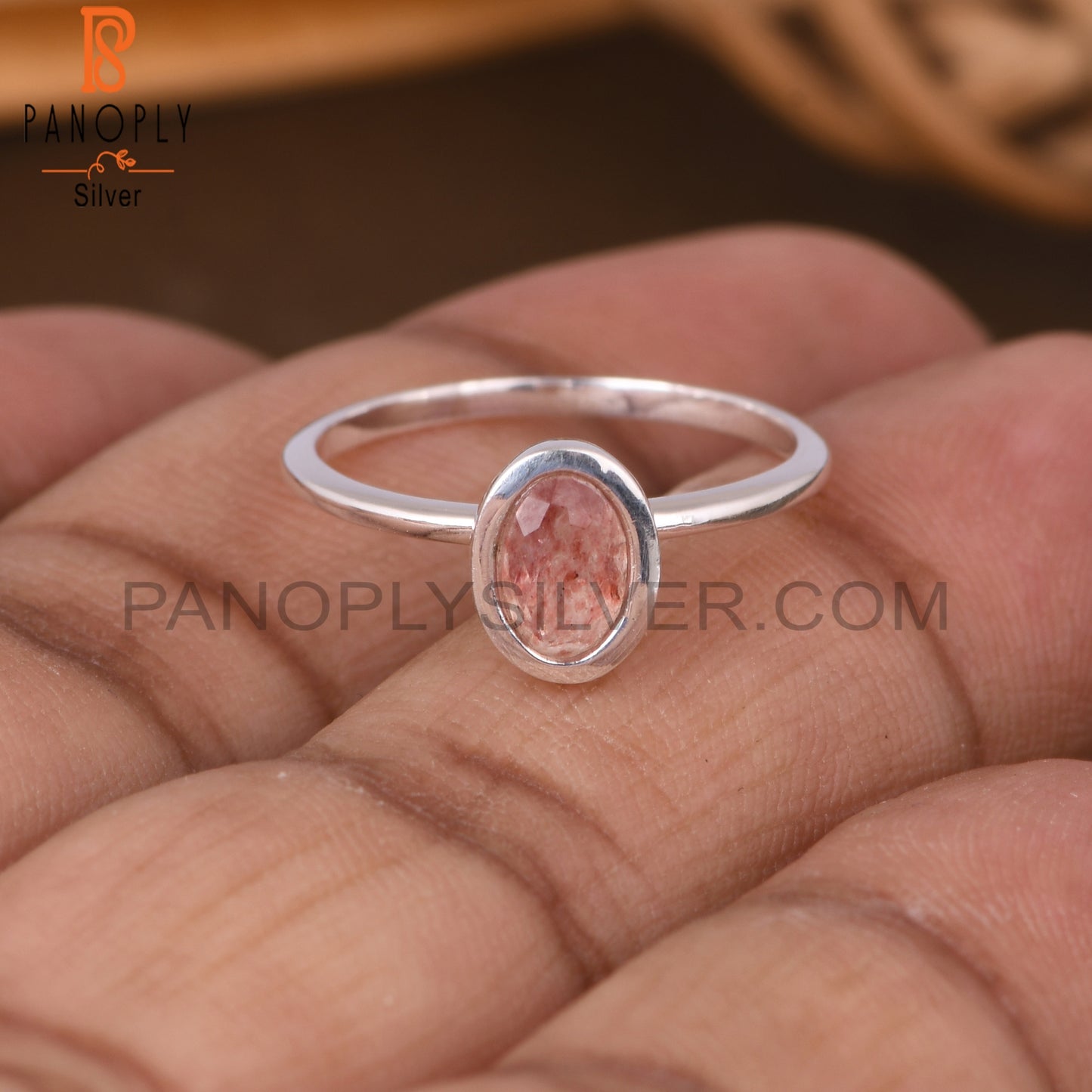 Strawberry Quartz Oval 925 Sterling Silver Ring