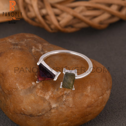 Garnet & Labradorite 925 Sterling Silver Ring