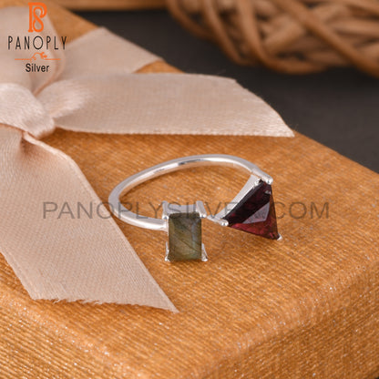 Garnet & Labradorite 925 Sterling Silver Ring