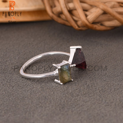 Garnet & Labradorite 925 Sterling Silver Ring