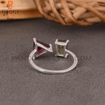 Garnet & Labradorite 925 Sterling Silver Ring