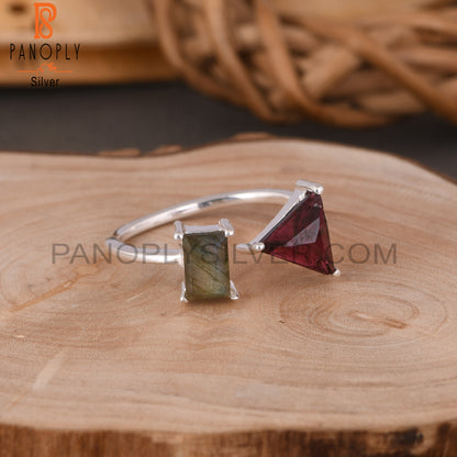 Garnet & Labradorite 925 Sterling Silver Ring