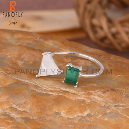Malachite & Rainbow Moonstone 925 Sterling Silver Ring