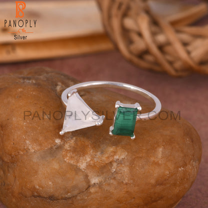 Malachite & Rainbow Moonstone 925 Sterling Silver Ring