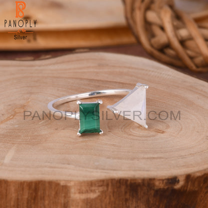 Malachite & Rainbow Moonstone 925 Sterling Silver Ring