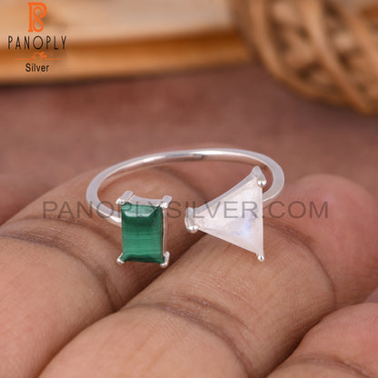 Malachite & Rainbow Moonstone 925 Sterling Silver Ring