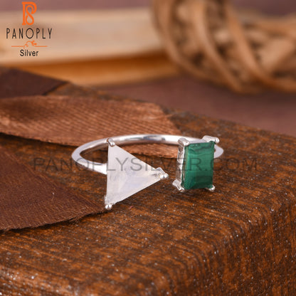 Malachite & Rainbow Moonstone 925 Sterling Silver Ring