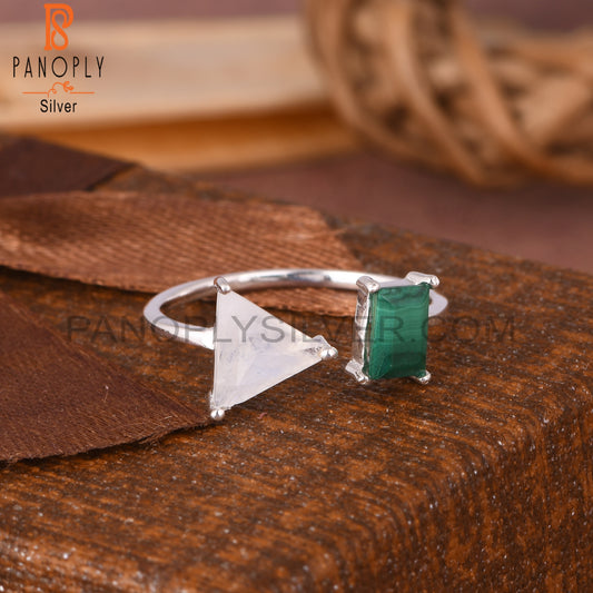 Malachite & Rainbow Moonstone 925 Sterling Silver Ring