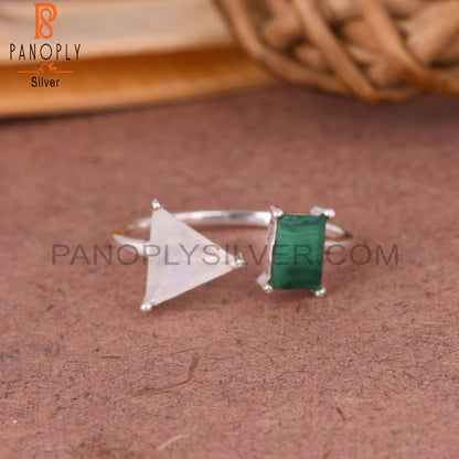 Malachite & Rainbow Moonstone 925 Sterling Silver Ring
