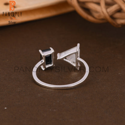 Black Onyx & Rainbow Moonstone 925 Sterling Silver Ring