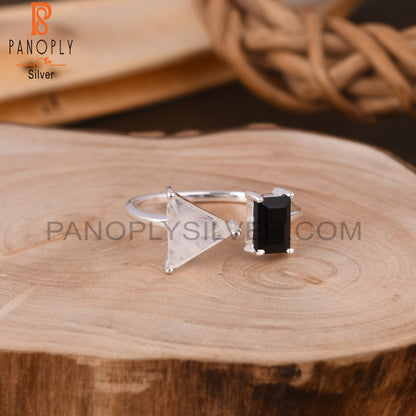 Black Onyx & Rainbow Moonstone 925 Sterling Silver Ring