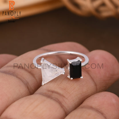 Black Onyx & Rainbow Moonstone 925 Sterling Silver Ring