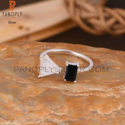 Black Onyx & Rainbow Moonstone 925 Sterling Silver Ring