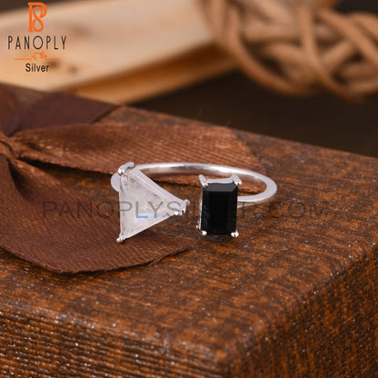 Black Onyx & Rainbow Moonstone 925 Sterling Silver Ring
