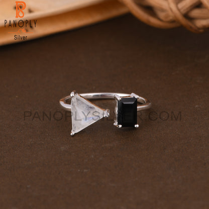 Black Onyx & Rainbow Moonstone 925 Sterling Silver Ring