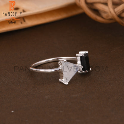 Black Onyx & Rainbow Moonstone 925 Sterling Silver Ring