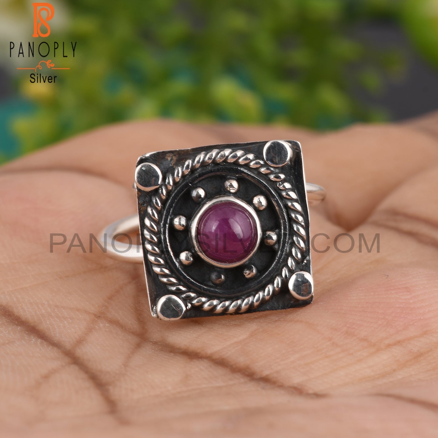 New Ruby Round Shape 925 Sterling Silver Ring