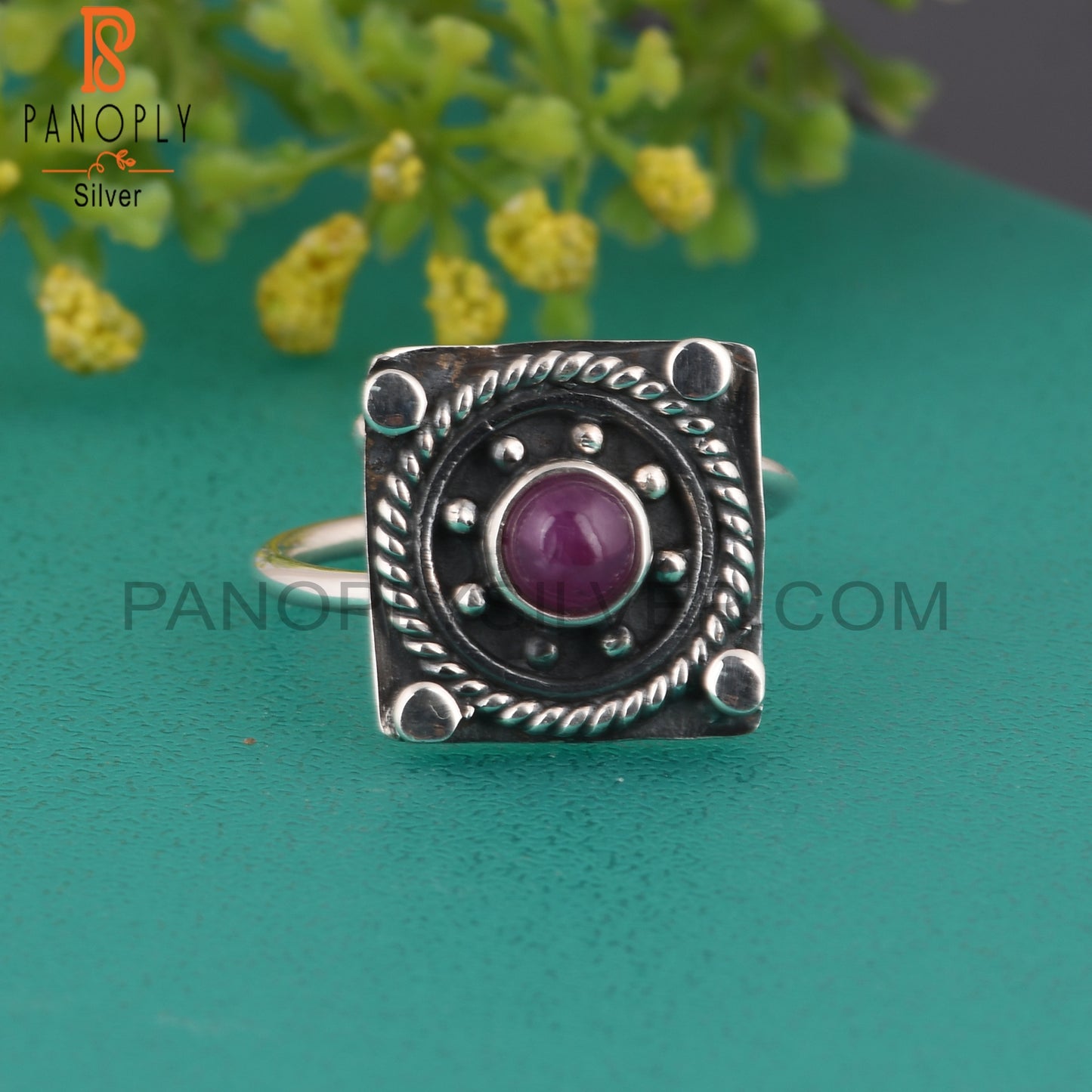 New Ruby Round Shape 925 Sterling Silver Ring