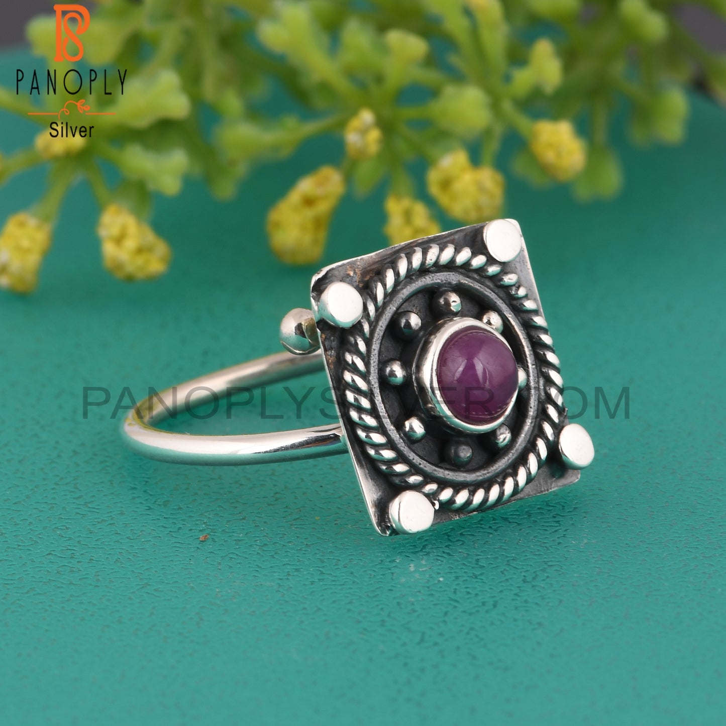 New Ruby Round Shape 925 Sterling Silver Ring