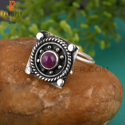New Ruby Round Shape 925 Sterling Silver Ring