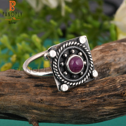 New Ruby Round Shape 925 Sterling Silver Ring
