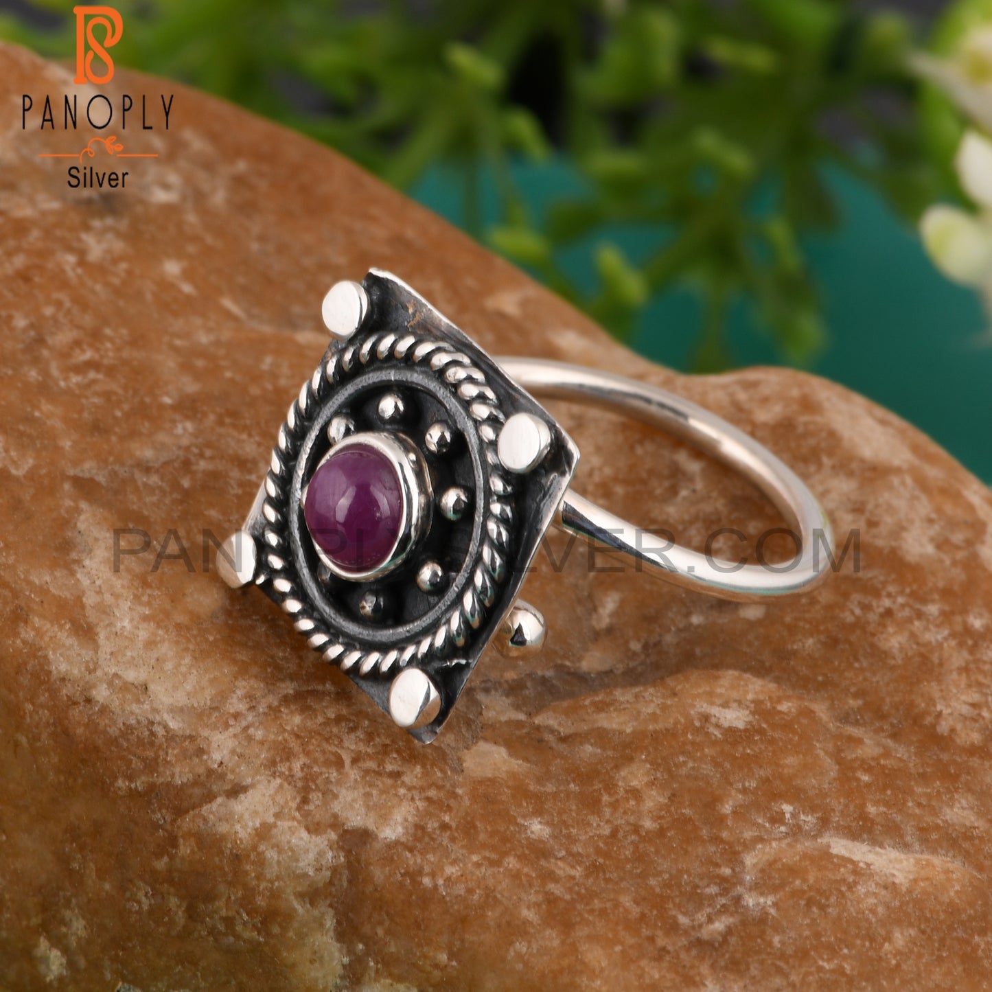 New Ruby Round Shape 925 Sterling Silver Ring