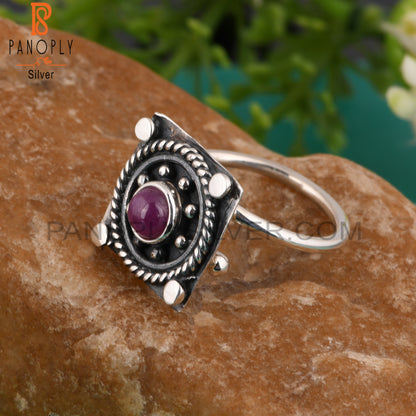 New Ruby Round Shape 925 Sterling Silver Ring